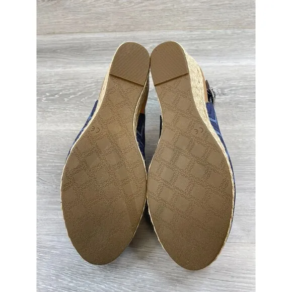 Vionic Coralina Women's US 10 Blue Geometric Espadrille Wedge Slingback Sandal