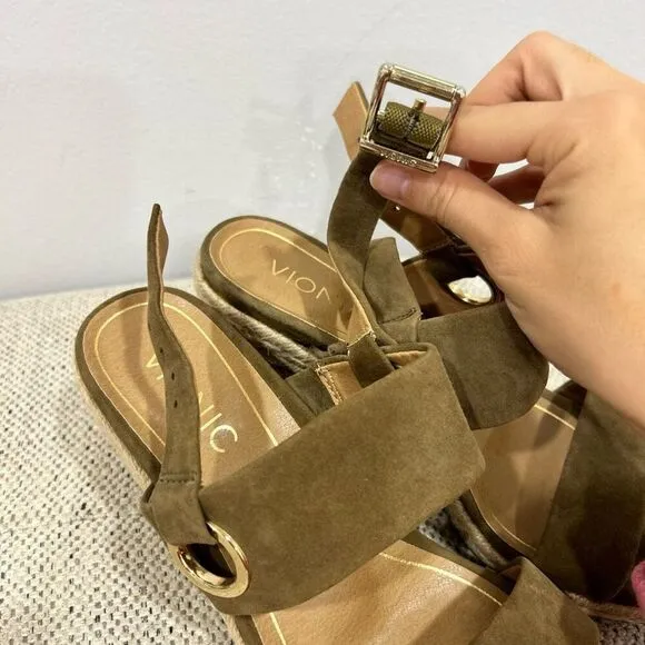Vionic Vero Jute Brown Slingback Espadrilles Wedge Sandals Women's Size 6 Leathe