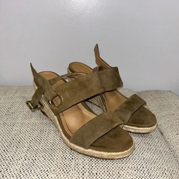 Vionic Vero Jute Brown Slingback Espadrilles Wedge Sandals Women's Size 6 Leathe