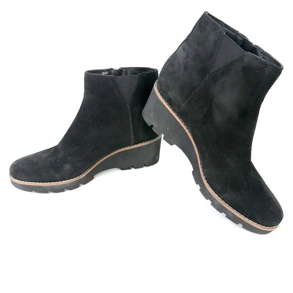 Vionic Womens Hazal Black Suede Wedge Booties Shoes 8 Medium (B,M)