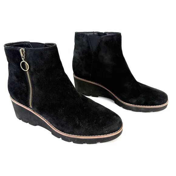 Vionic Womens Hazal Black Suede Wedge Booties Shoes 8 Medium (B,M)