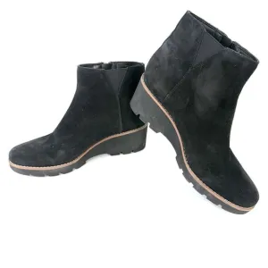 Vionic Womens Hazal Black Suede Wedge Booties Shoes 8 Medium (B,M)