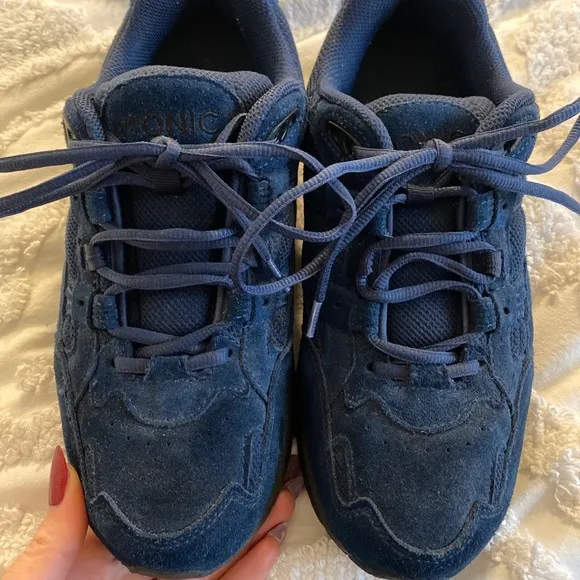 Vionic Womens Navy Blue Walker Leather Low Top Athletic Sneaker Shoes Sz US 8.5