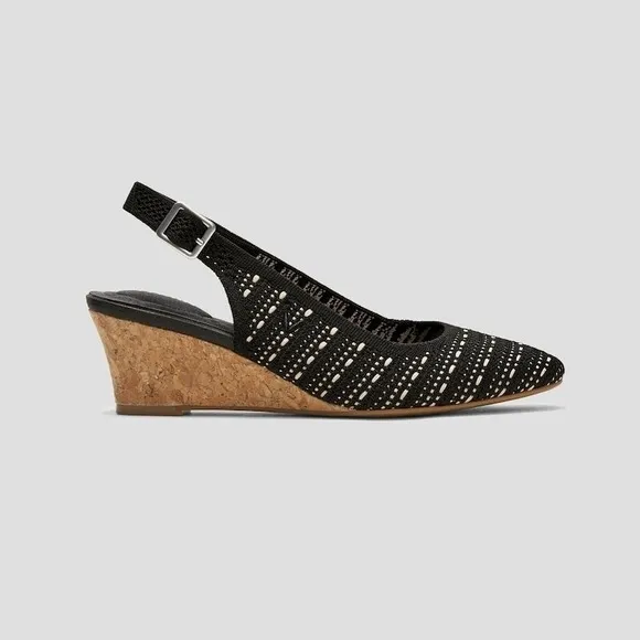 Vivaia Wedge Slingback Knit Pointed Toe Comfortable Shoes Black Size 9.5 EUR 41