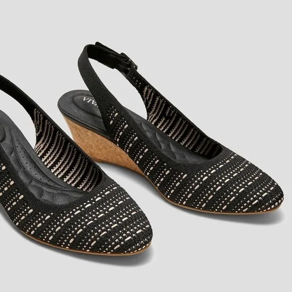 Vivaia Wedge Slingback Knit Pointed Toe Comfortable Shoes Black Size 9.5 EUR 41