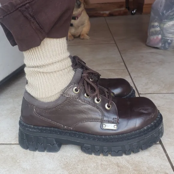 vtg 90s flying tomato espresso faux leather chunky lug sole Oxford shoes 10