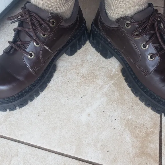 vtg 90s flying tomato espresso faux leather chunky lug sole Oxford shoes 10