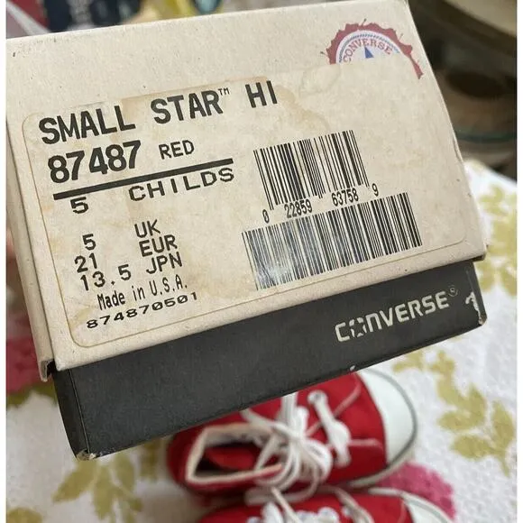 Vtg Converse Red Baby Sneakers Shoes High Hi Top Infant 5 Usa small star boys