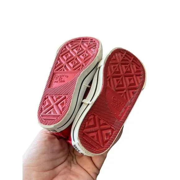 Vtg Converse Red Baby Sneakers Shoes High Hi Top Infant 5 Usa small star boys