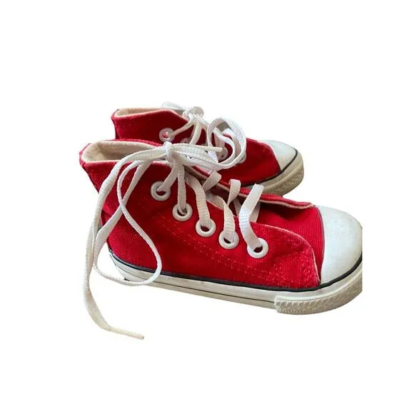 Vtg Converse Red Baby Sneakers Shoes High Hi Top Infant 5 Usa small star boys