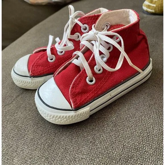 Vtg Converse Red Baby Sneakers Shoes High Hi Top Infant 5 Usa small star boys