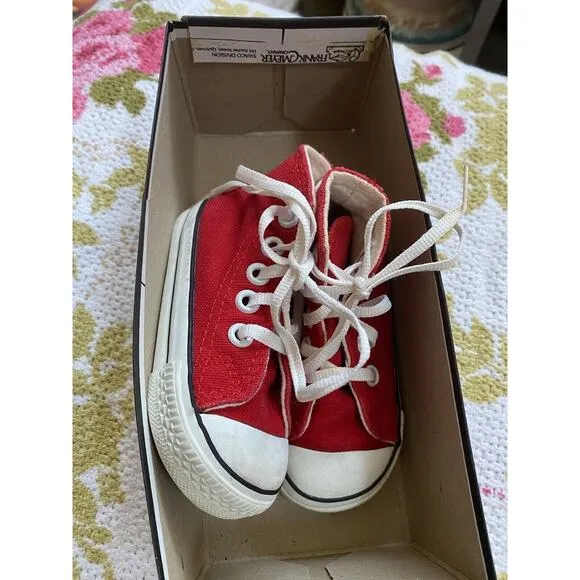 Vtg Converse Red Baby Sneakers Shoes High Hi Top Infant 5 Usa small star boys