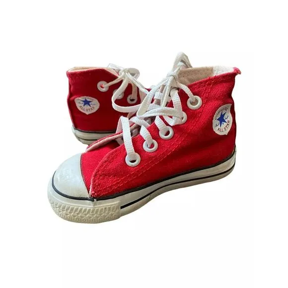Vtg Converse Red Baby Sneakers Shoes High Hi Top Infant 5 Usa small star boys