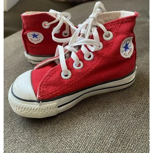 Vtg Converse Red Baby Sneakers Shoes High Hi Top Infant 5 Usa small star boys