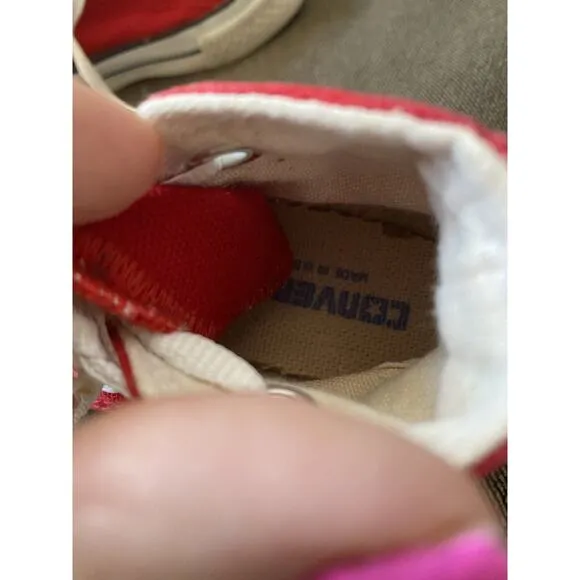 Vtg Converse Red Baby Sneakers Shoes High Hi Top Infant 5 Usa small star boys