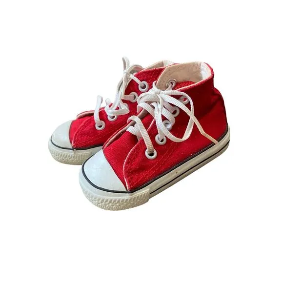 Vtg Converse Red Baby Sneakers Shoes High Hi Top Infant 5 Usa small star boys
