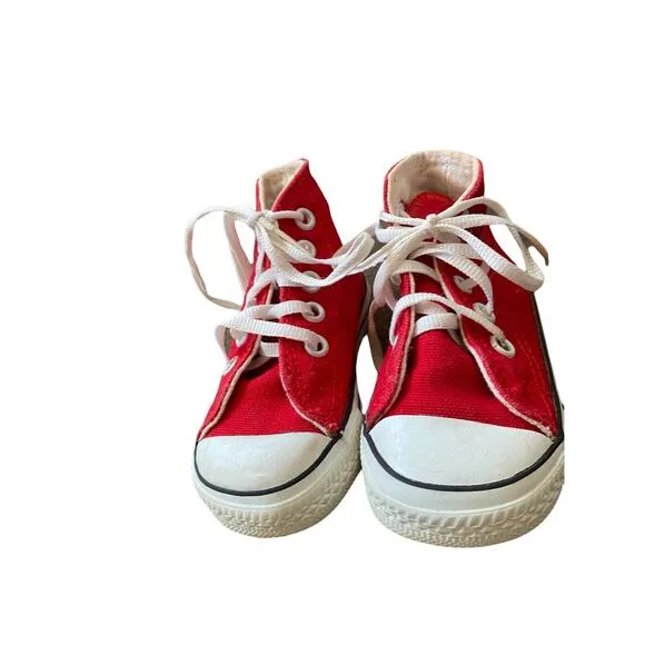Vtg Converse Red Baby Sneakers Shoes High Hi Top Infant 5 Usa small star boys