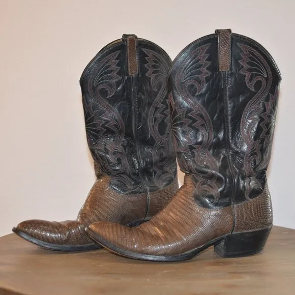 Vtg Dan Post Lizard Skin Cowboy Boots Style 6709 Mens Size 10D