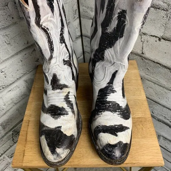 Western Zebra Painted Cowboy Boots