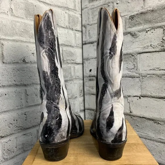 Western Zebra Painted Cowboy Boots