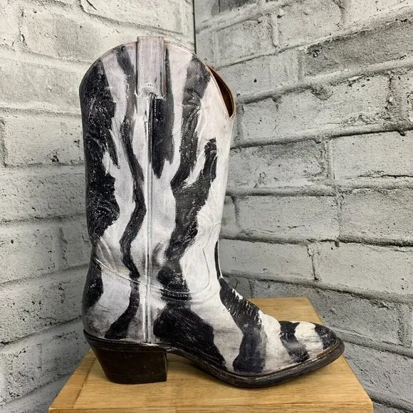 Western Zebra Painted Cowboy Boots