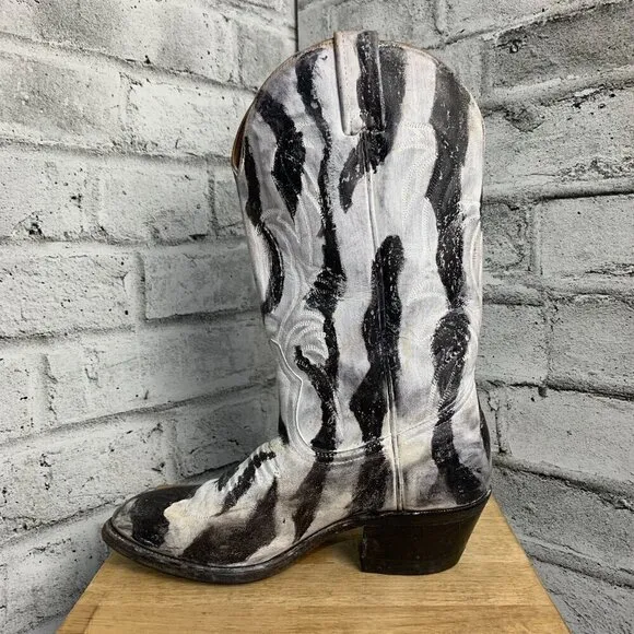 Western Zebra Painted Cowboy Boots