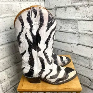 Western Zebra Painted Cowboy Boots