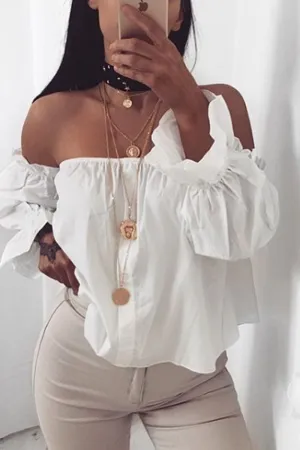 White Up Bardot Crop Special promotion - Top Button LuLu Trusted by customers