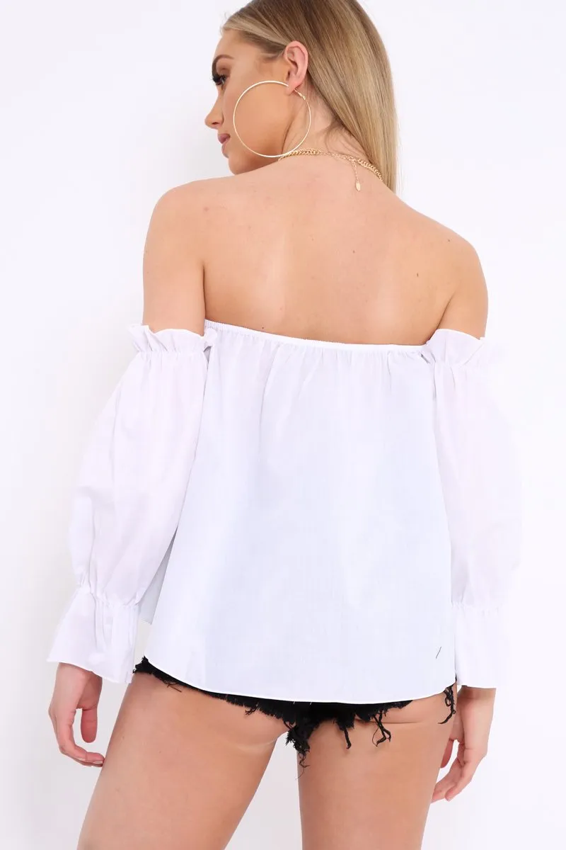 White Up Bardot Crop Special promotion - Top Button LuLu Trusted by customers