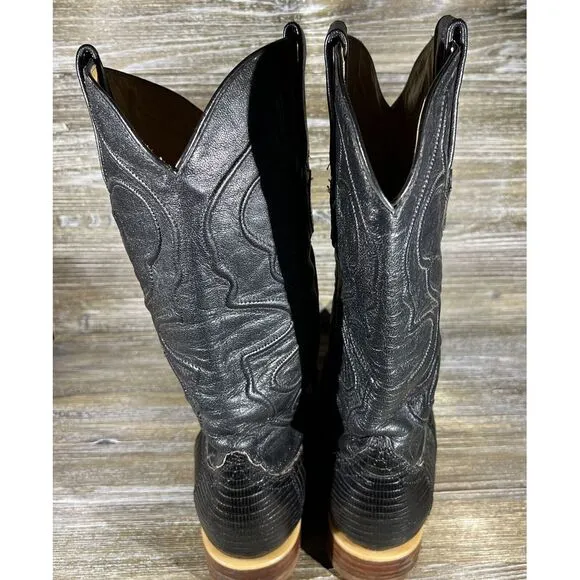 Wild West Western‎ Boots Lizard Handcrafted Style Distressed Black Size 8 EE