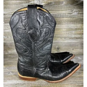 Wild West Western‎ Boots Lizard Handcrafted Style Distressed Black Size 8 EE