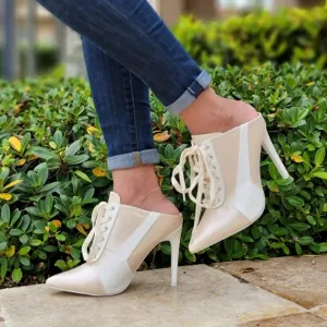 Women Nude Low Cut Pontied Toe Booties