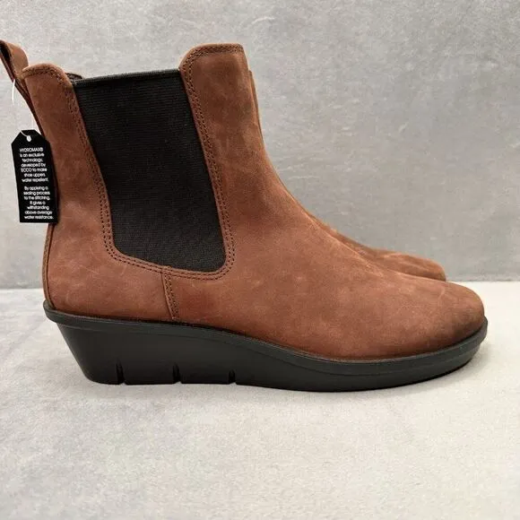 Womens 8-8.5 / EU 39 Ecco Skyler Ankle Boots Brown Nubuck Chelsea Wedge EUC