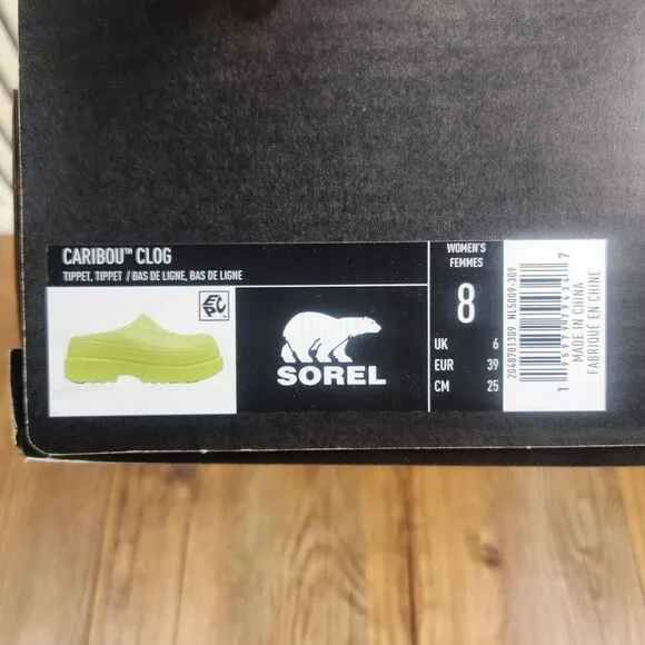 Womens 8 Sorel Caribou Clog Tippet Green Chunky Comfort Slip On Shoes NL5009-309