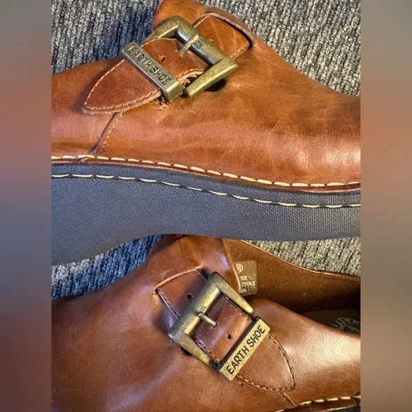 Women's  EARTH SHOE GELRON Hickory II Brown Leather Slip-On Mule Clog Size 9.5