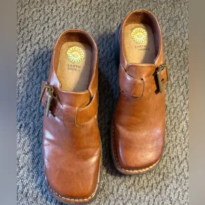 Women's  EARTH SHOE GELRON Hickory II Brown Leather Slip-On Mule Clog Size 9.5