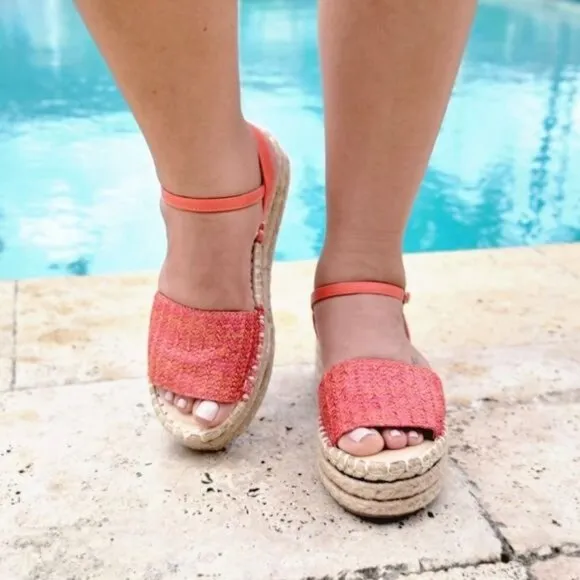 Women's Espadrille Wedge Sandal Coral Color