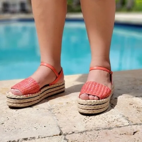 Women's Espadrille Wedge Sandal Coral Color