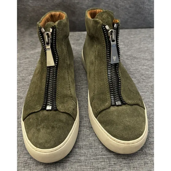 Women's Frye Lena Dark Olive Green Suede Zip Front High Top Shoes Size 7.5 M