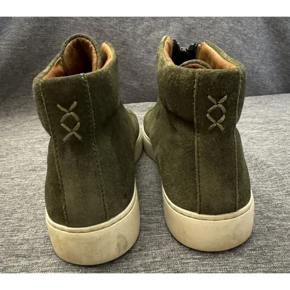 Women's Frye Lena Dark Olive Green Suede Zip Front High Top Shoes Size 7.5 M