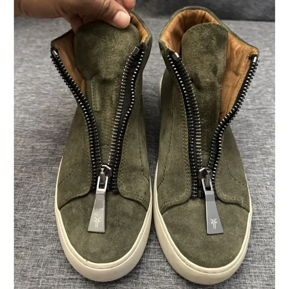Women's Frye Lena Dark Olive Green Suede Zip Front High Top Shoes Size 7.5 M