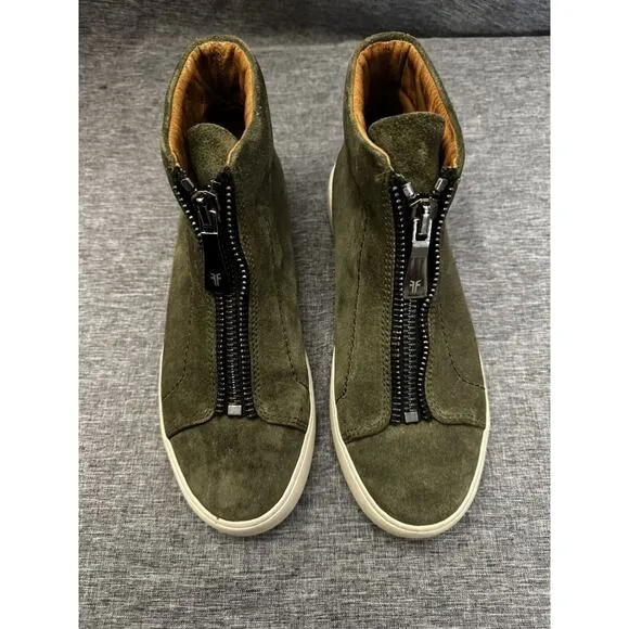 Women's Frye Lena Dark Olive Green Suede Zip Front High Top Shoes Size 7.5 M