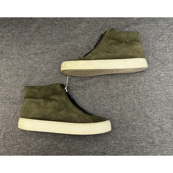 Women's Frye Lena Dark Olive Green Suede Zip Front High Top Shoes Size 7.5 M