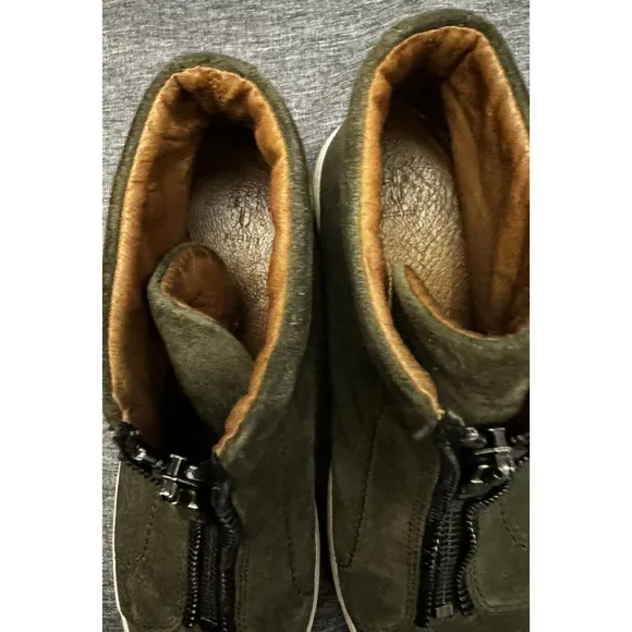 Women's Frye Lena Dark Olive Green Suede Zip Front High Top Shoes Size 7.5 M