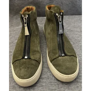Women's Frye Lena Dark Olive Green Suede Zip Front High Top Shoes Size 7.5 M