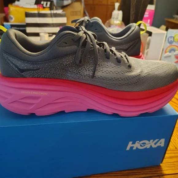 Women's HOKA Gray and Pink Running Shoes Size 11