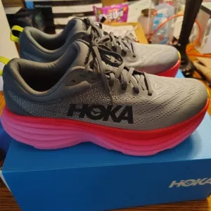 Women's HOKA Gray and Pink Running Shoes Size 11