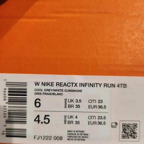 WOMEN'S NIKE REACTX INFINITY RUN 4TB RUNNING SHOES FJ1222-008