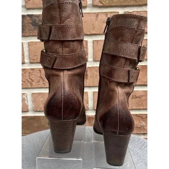 Women's Nurture Brown Leather Heel Boots Size 7.5m Jaydn Zipper