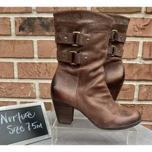 Women's Nurture Brown Leather Heel Boots Size 7.5m Jaydn Zipper